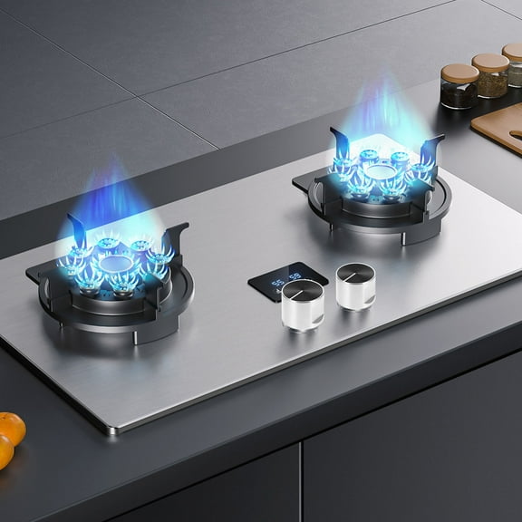 OULII 2pcs Gas Stove Control Knobs Stainless Steel Cooktop Burner Knobs Switch Replacements for Home Kitchens Hotel Restaurant Use