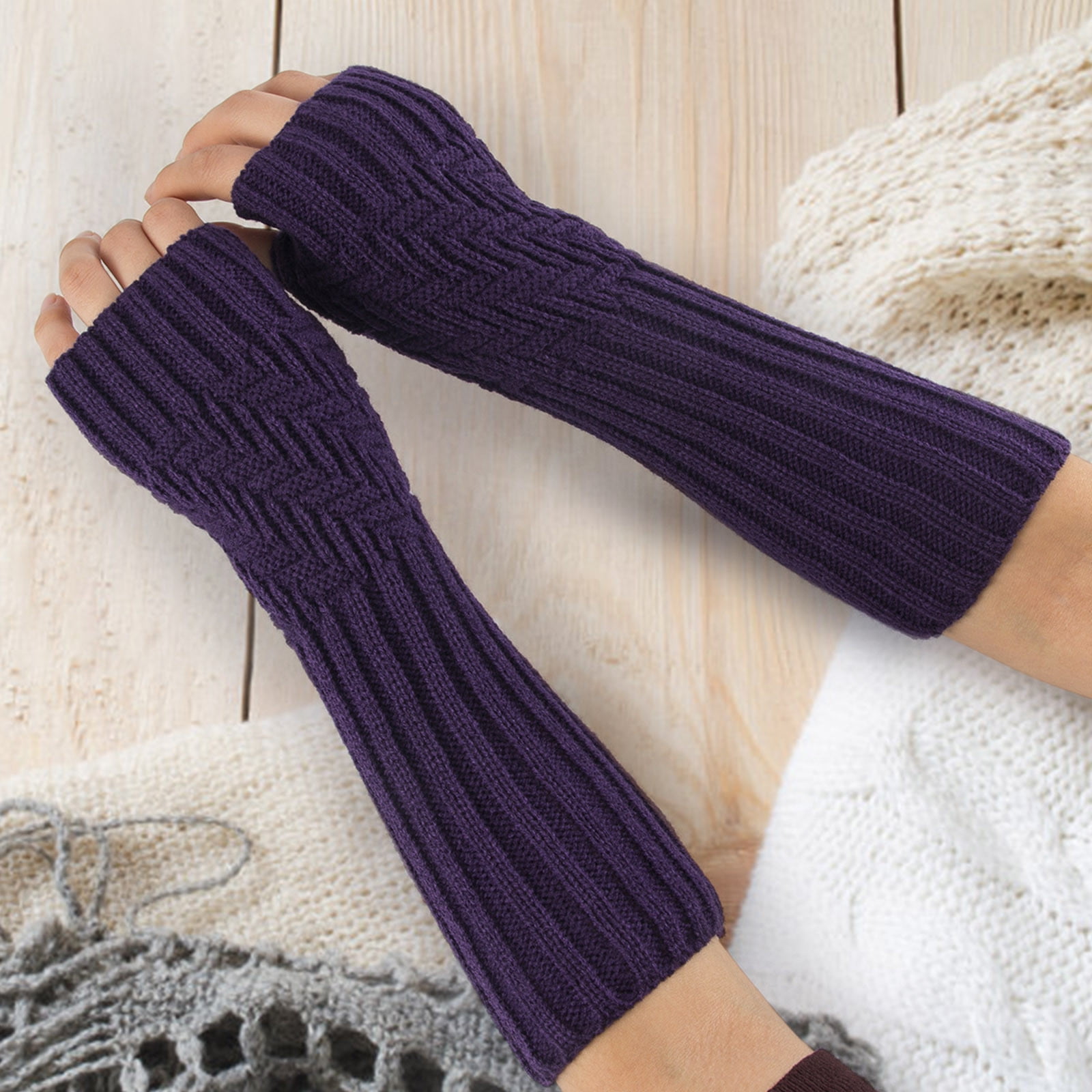 Women Fashion Knitted Arm Sleeve Fingerless Winter Gloves Soft Warm Mitten Glove 