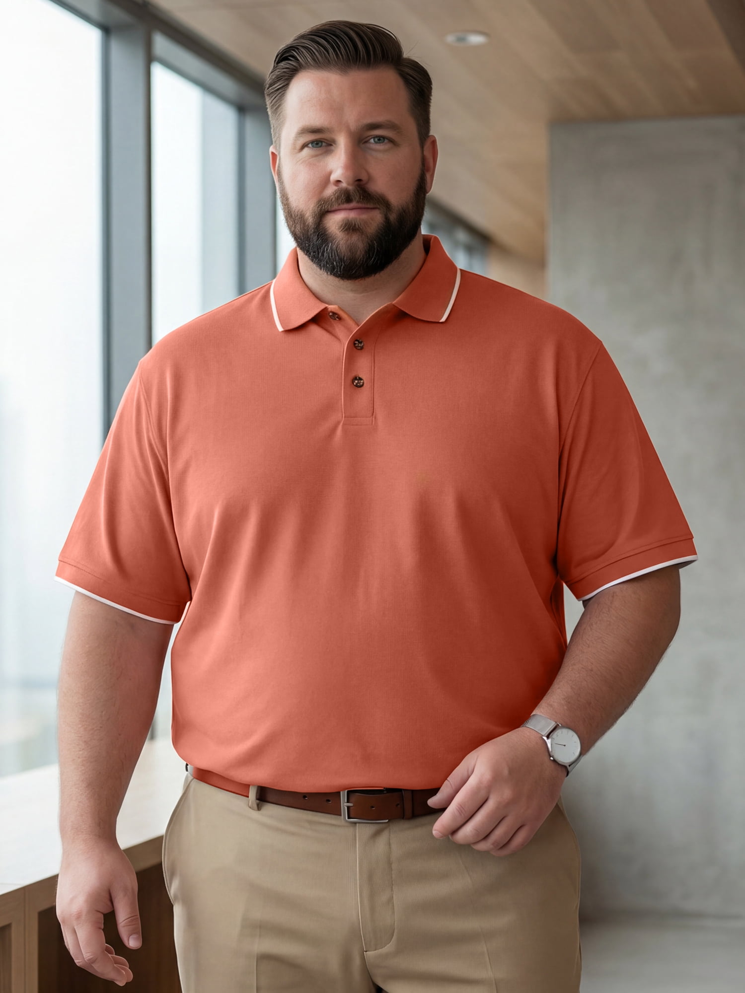 DARING DIVA Men's Big & Tall Shirts Casual Short Sleeve Color Block Polo Shirt 3XL Orange