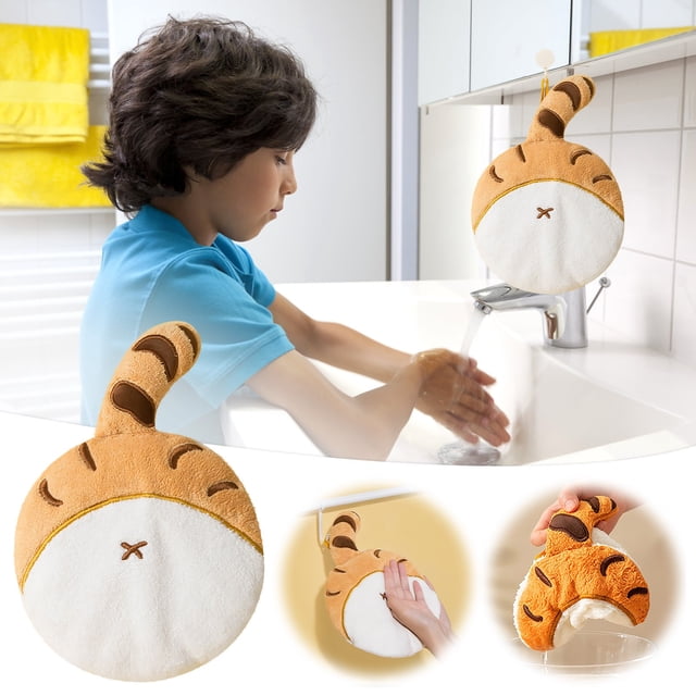 Xihbxyly Toalla de Gato con Dibujos Animados, Suave Forro Polar, Bonito Diseño de Cola, Alta Absorción de Agua, para Colgar y Ahorrar Espacio, Ideal para Decorar La Cocina o El Baño, 22 X 27 Cm.