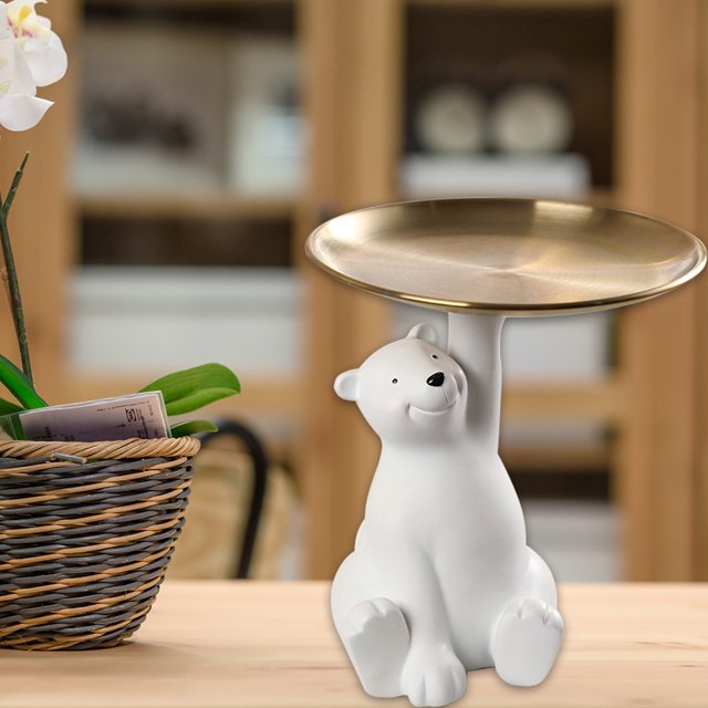 Bandeja de almacenamiento de Estatua de oso blanco accesorio decorativo nórdico Wdftyju para guardar estatuillas mesa de sala de estar soporte para aperitivos y llaves decoración artístic