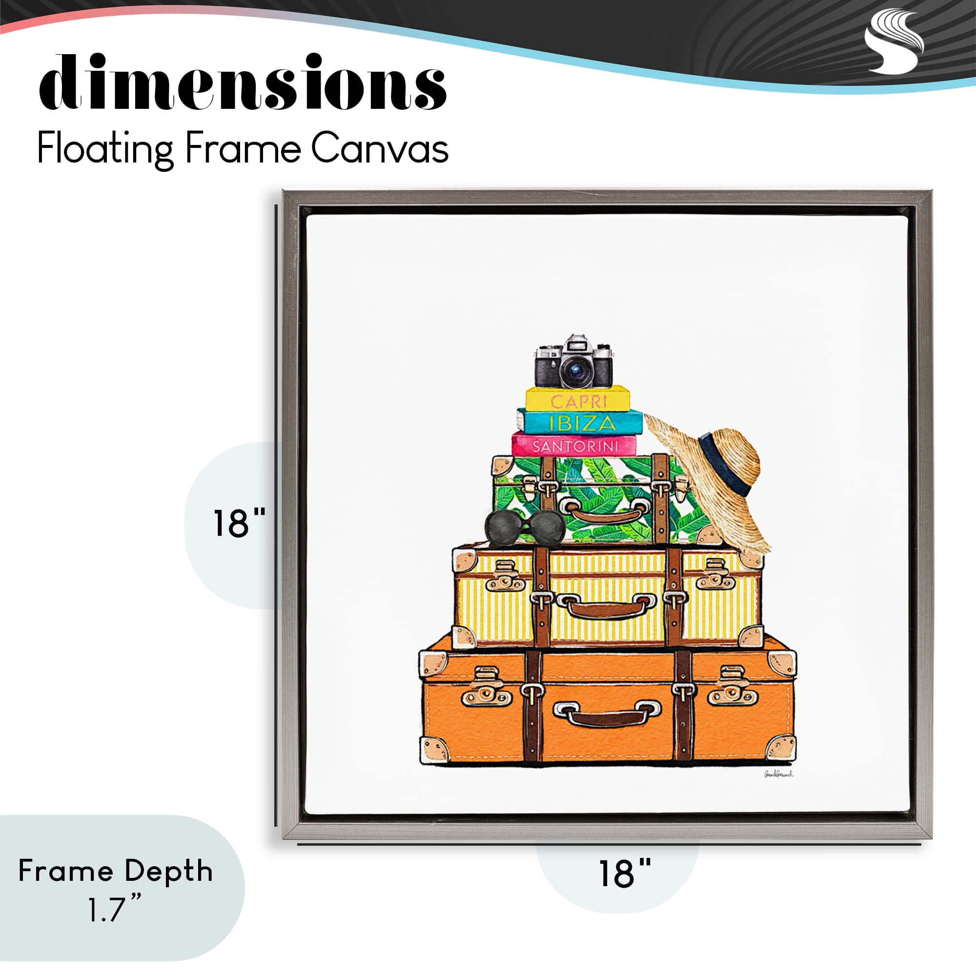 Stupell Industries Travel Suitcases & Camera Gray Framed Floater Canvas Wall Art, design by Amanda Greenwood