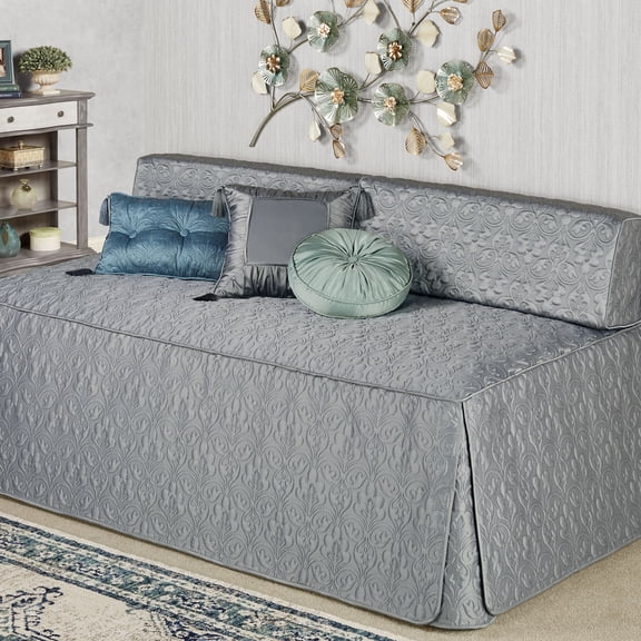 Cambridge Polyester Satin Damask Quilted Bedding, Warm Gray 5-pc Daybed Bed Set with Shams