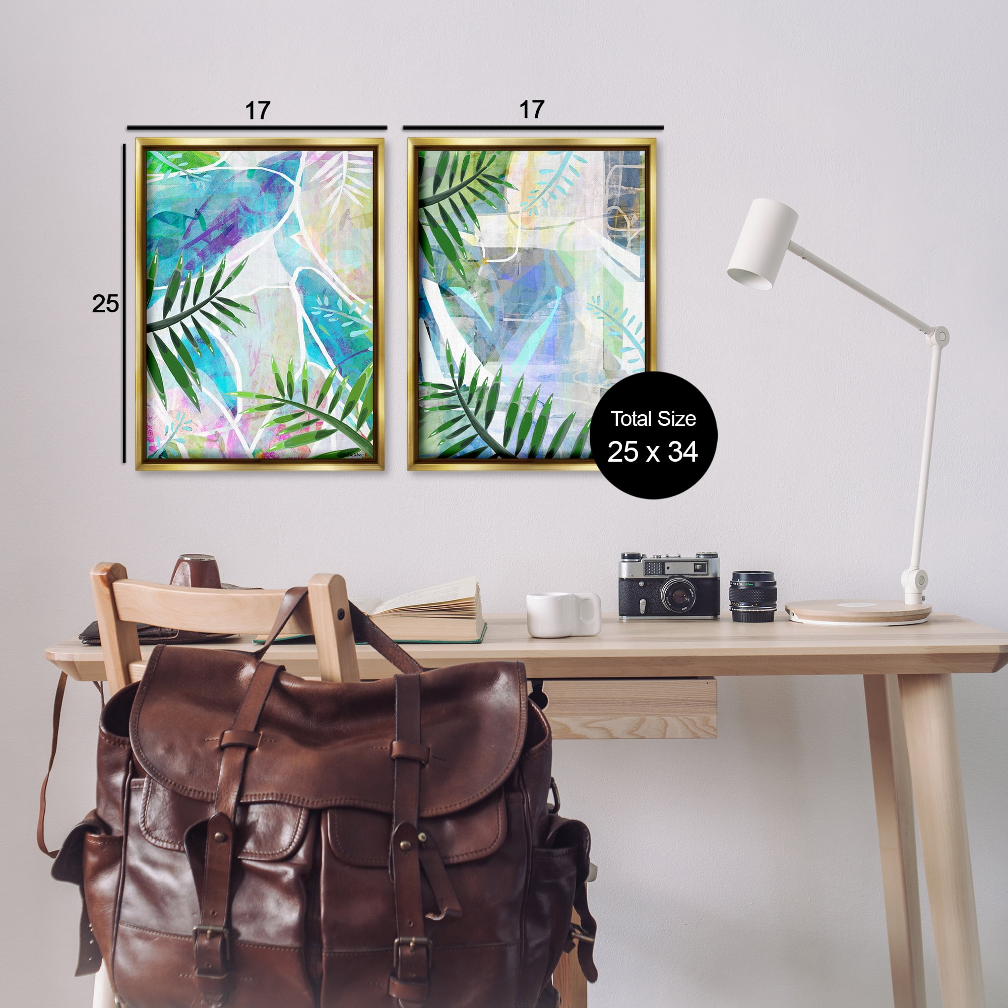 Stupell Industries Abstract Pastel Palm Shapes Plants & Flowers Painting Gold Floater Framed Canvas Art Print Wall Art, 17 x 25, Set of 2