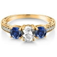 thumbnail image 3 of Gem Stone King 2.32 Ct White Created Sapphire Blue Created Sapphire 18K Yellow Gold Plated Silver Ring (Size 8), 3 of 6