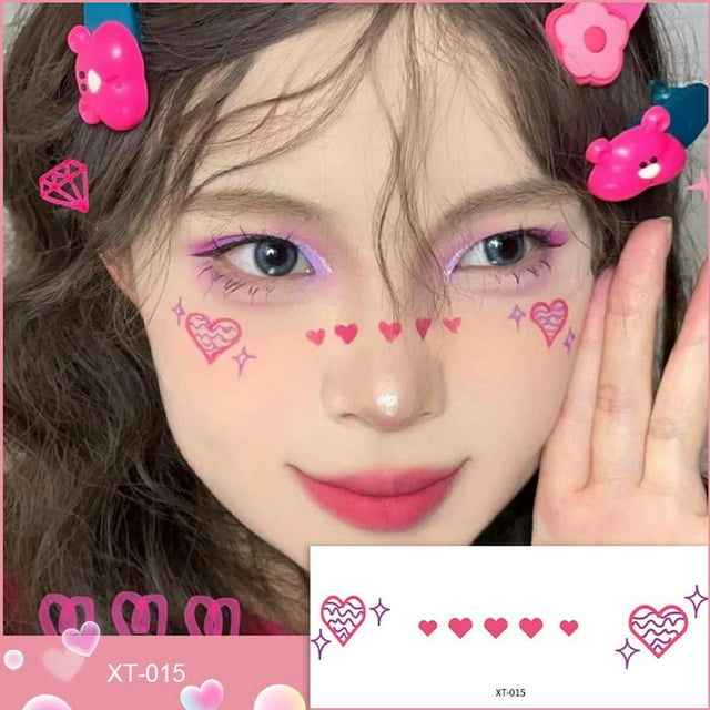 Cute Sweetheart Girl Makeup Face Sticker Love Powder Eye Blusher Face Tattoo Sticker Color Face