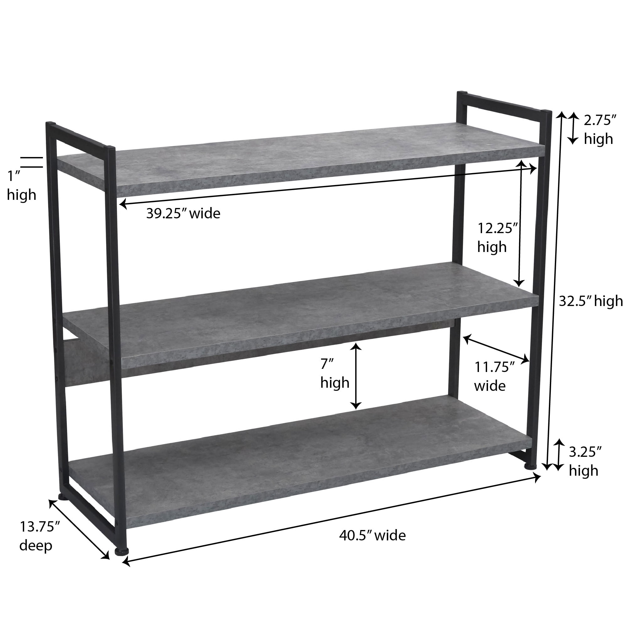 Household Essentials 3-Tier Wide Storage Shelf, Faux Gray Slate