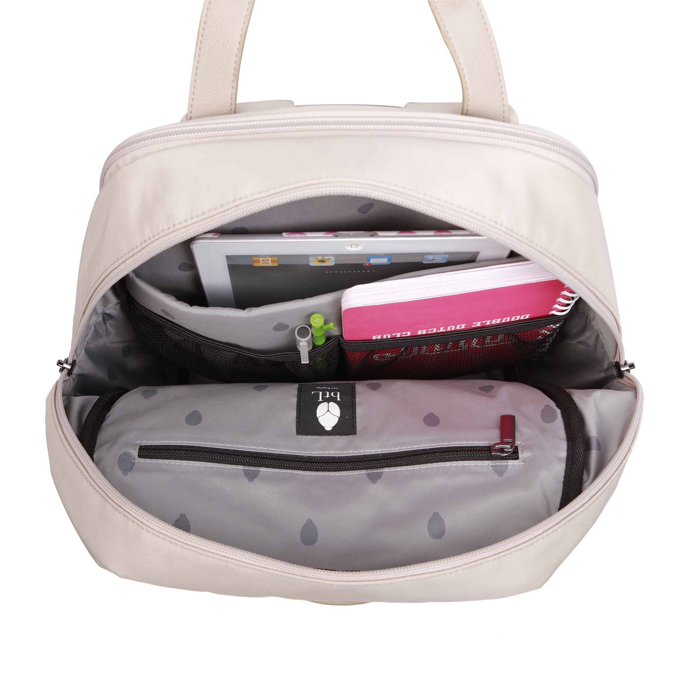 btL 16-inch Nylon Convertible Travel Backpack Tote with 15-inch Laptop Sleeve, Taupe