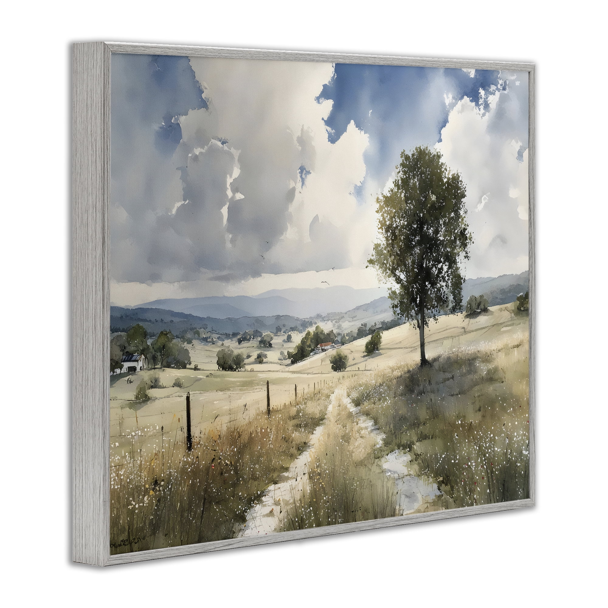Stupell Industries Wagon Road Through Meadow Gray Framed Giclee Art, design by Franklyn Gregory