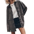 thumbnail image 2 of Womens Oversized Jean Jacket Casual Button Up Denim Overshirt Trendy Long Sleeve Denim Jacket Coat, 2 of 8