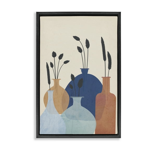 Stupell Industries Plant Sprigs Vases Plants & Flowers Painting Black Floater Framed Canvas Art Print Wall Art, 17 x 25