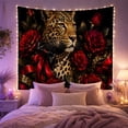 thumbnail image 2 of Spotted Leopard Surrounded by Deep Red Roses, Romantic Gothic for Animal Lovers, Dark Floral Wildlife Art, Housewarming Gift, Tapestry Wall Hanging for Bedroom and Living Room, 2 of 7