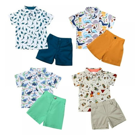 

1-5Y Baby Boys 2Pcs Summer Outfits Short Sleeve T-Shirt Tops Elastic Waistband Shorts Set Toddler Clothes