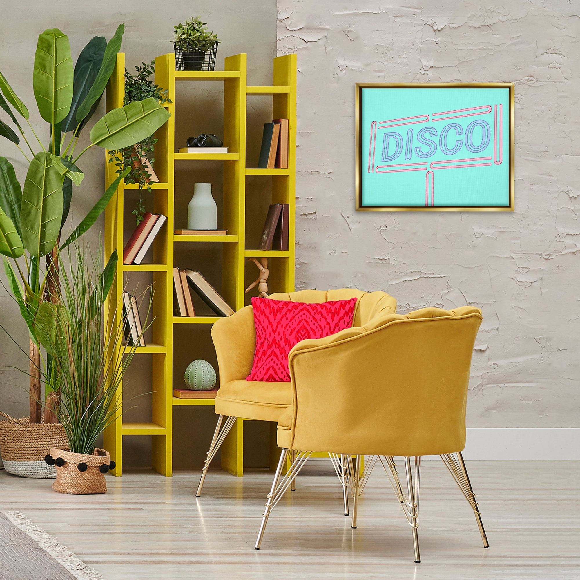Stupell Industries Retro Disco Sign Typography Painting Gold Floater Framed Art Print Wall Art, 21 x 17