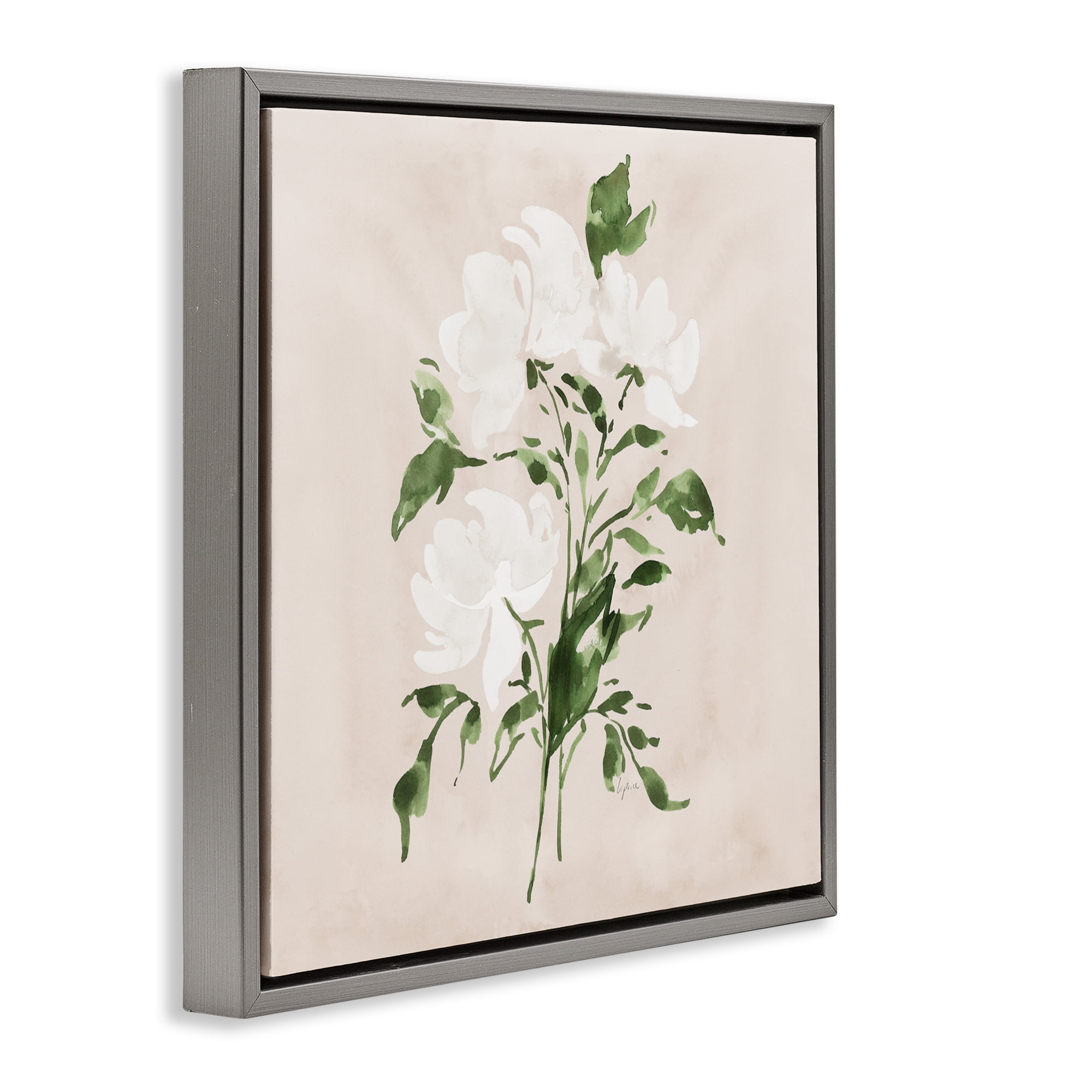 Stupell Industries White On Tan Blossom Gray Framed Floater Canvas Wall Art, design by Lucille Price