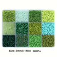 thumbnail image 1 of 3600pcs 3mm Glass Seed Beads, Assorted Colors, 12-grid Storage Box, DIY Jewelry Making Kit, Loose Beads For Bracelets, Necklaces,Green, 1 of 7