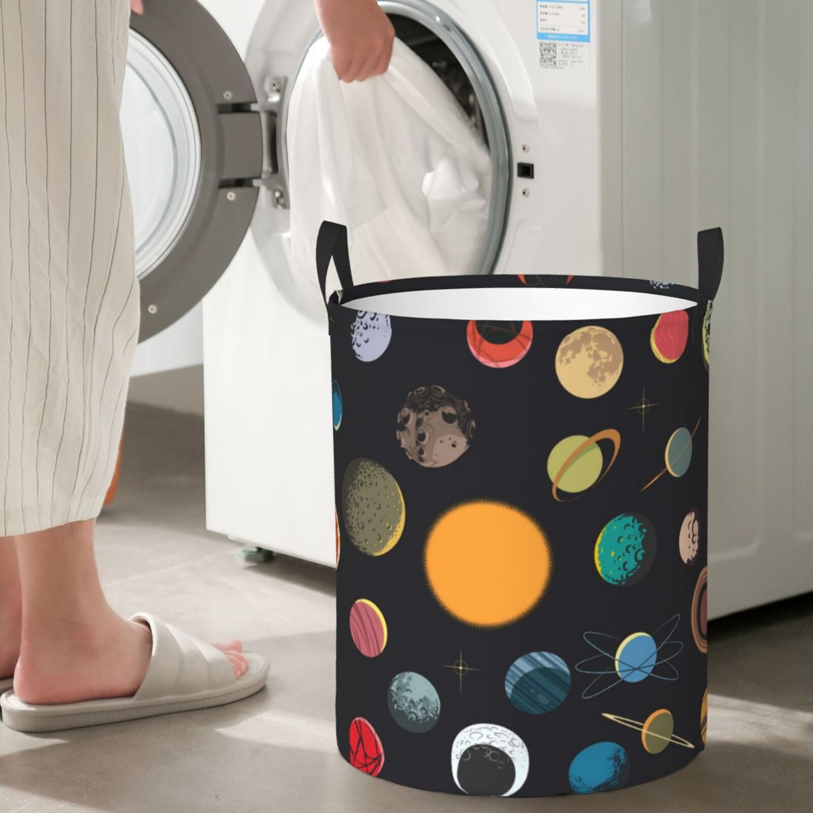 Large Laundry Basket with Handles - Planets And Their Moons Kids Baby Dirty Clothes Laundry Hamper for Bedroom Aesthetic
