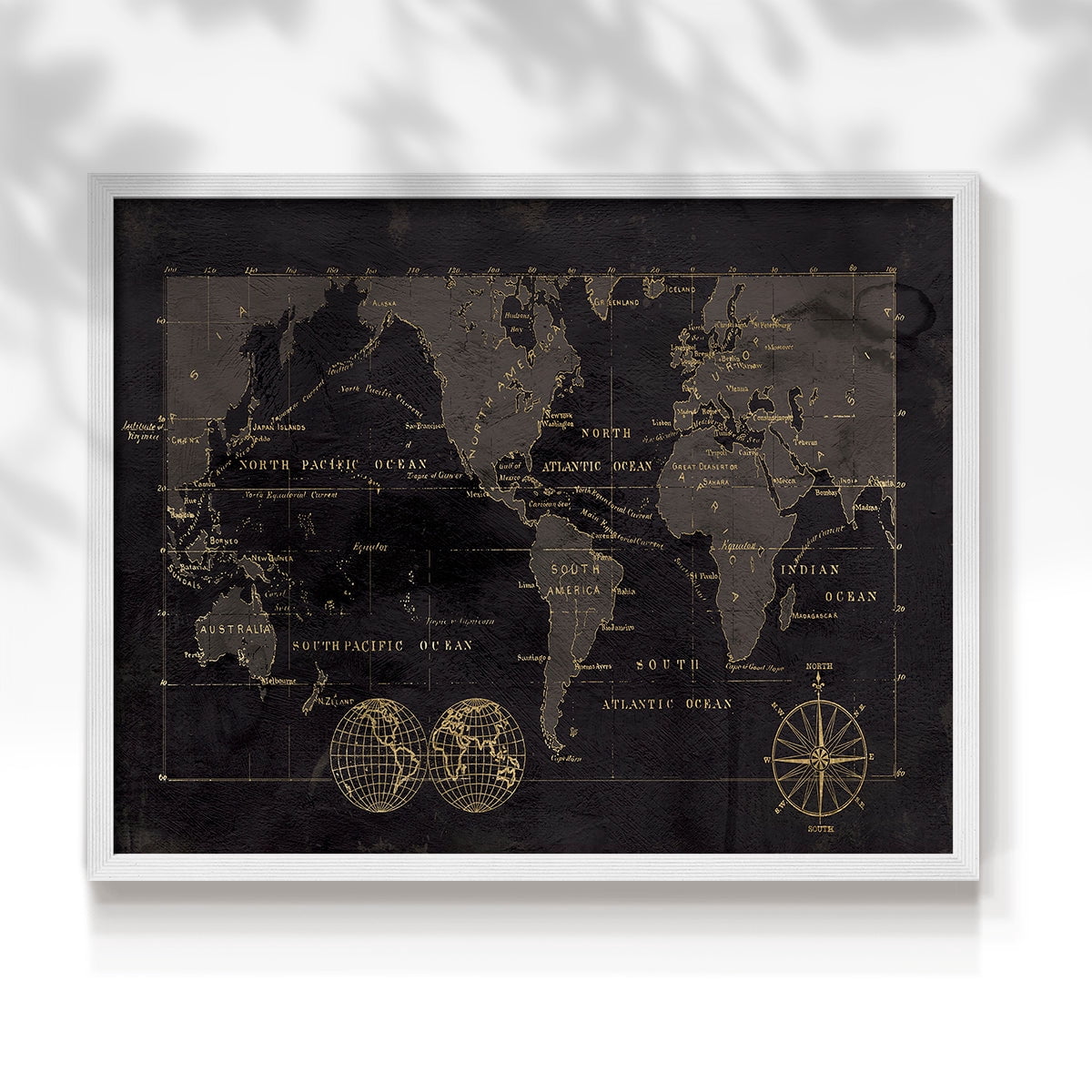 Black Gold Map by Carol Robinson - Restickable Framed Giclée Print