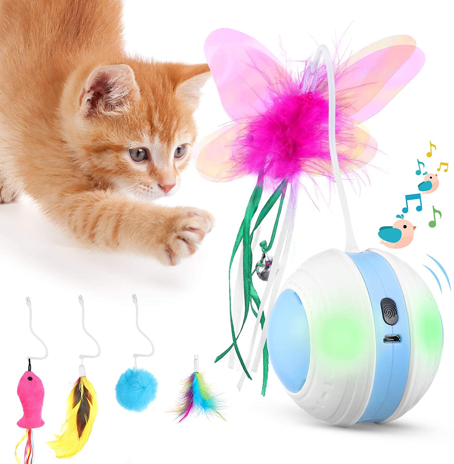 Black 2 in 1 Interactive Cat Toys Automatic 360 Degree Rotation Cat Ball Toy Automatic Lifting Cat Chaser Feather Toy