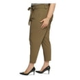 thumbnail image 3 of CALVIN KLEIN Womens Green Zippered Pocketed Pleated Tie Belt Wear To Work Straight leg Pants Plus 18W, 3 of 5