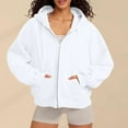 thumbnail image 3 of Chiccall Hoodies for Women Full Zip Up Cropped Sweatshirts Jackets Lace Stitching Fashion Outfits Winter Clothes White L, 3 of 8