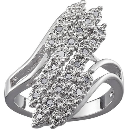 Rhodium Plated Diamond Accent 3 Row Bypass Ring