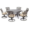 Hanover Traditions 7-Piece Rust-Free Aluminum Outdoor Patio Dining Set with Tan Cushions, 6 Swivel Rockers and Aluminum Round Dining Table, TRADDN7PCSWRD6