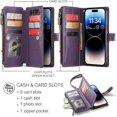 thumbnail image 3 of for iPhone 14 Pro Max Wallet Case, Phone Case for iPhone 14 Pro Max Case with Card Holder for Women Men, Durable Case for iPhone 14 Pro Max with Kickstand Strap Zipper, Purple, 3 of 7