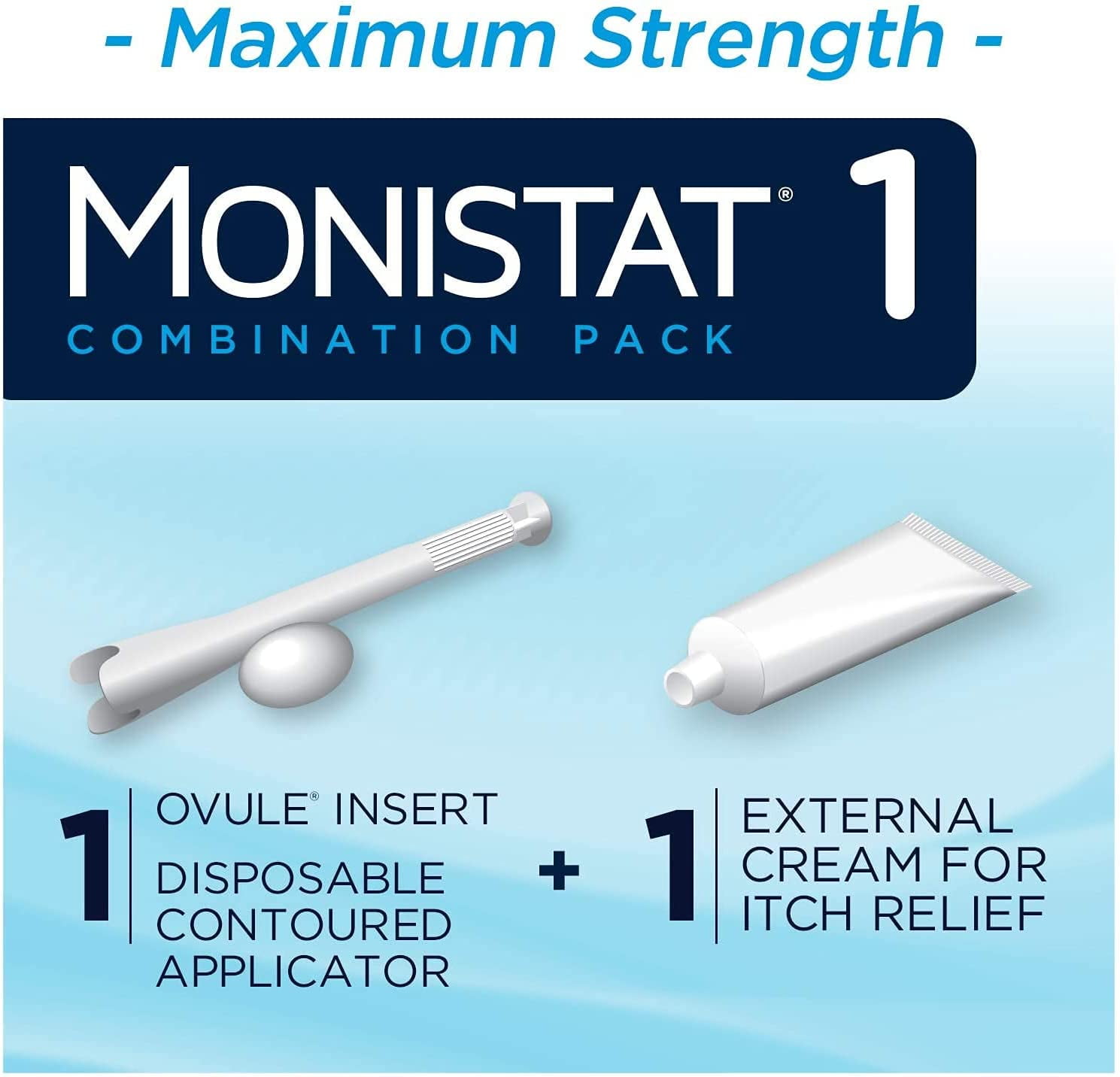 MONISTAT 1-Day Treatment Combination Pack (1 Ovule insert, 1 Contoured disposable applicator, 1 Tube of external itch relief cream)