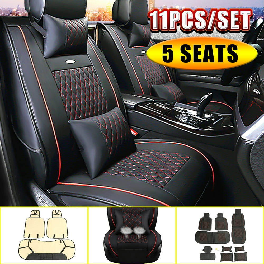 11Pcs Set 5-Seats Car Seat Cover Full Headrest Pillow Cushion PU