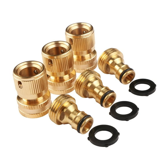 U.S. Solid 3pcs Garden Hose Quick Connectors Set, 3/4in Brass Fittings, No Leak Threads
