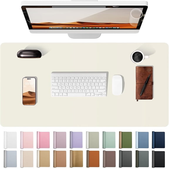 lvdiandian Leather Desk Pad Protector, Office Desk Mat, Large Mouse Pad, Non-Slip PU Leather Desk Blotter, Laptop Desk Pad, Waterproof Desk Writing Pad for Office and Home (Cream, 23.6" x 11.8")