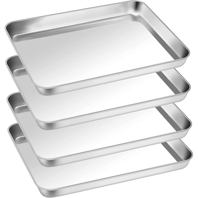 Small Baking Toaster Oven Pan P&P CHEF Stainless Steel Toaster Oven Tray Rectangle .\uD x .\uD x \uD Non Durable Mirror Finish Easy Clean