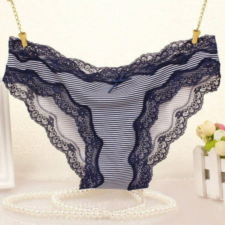 

Promotion Clearance 1 Piece Sexy Lace Brief Women Panties Dot Print Lady s Underwear Briefs dark blue XL