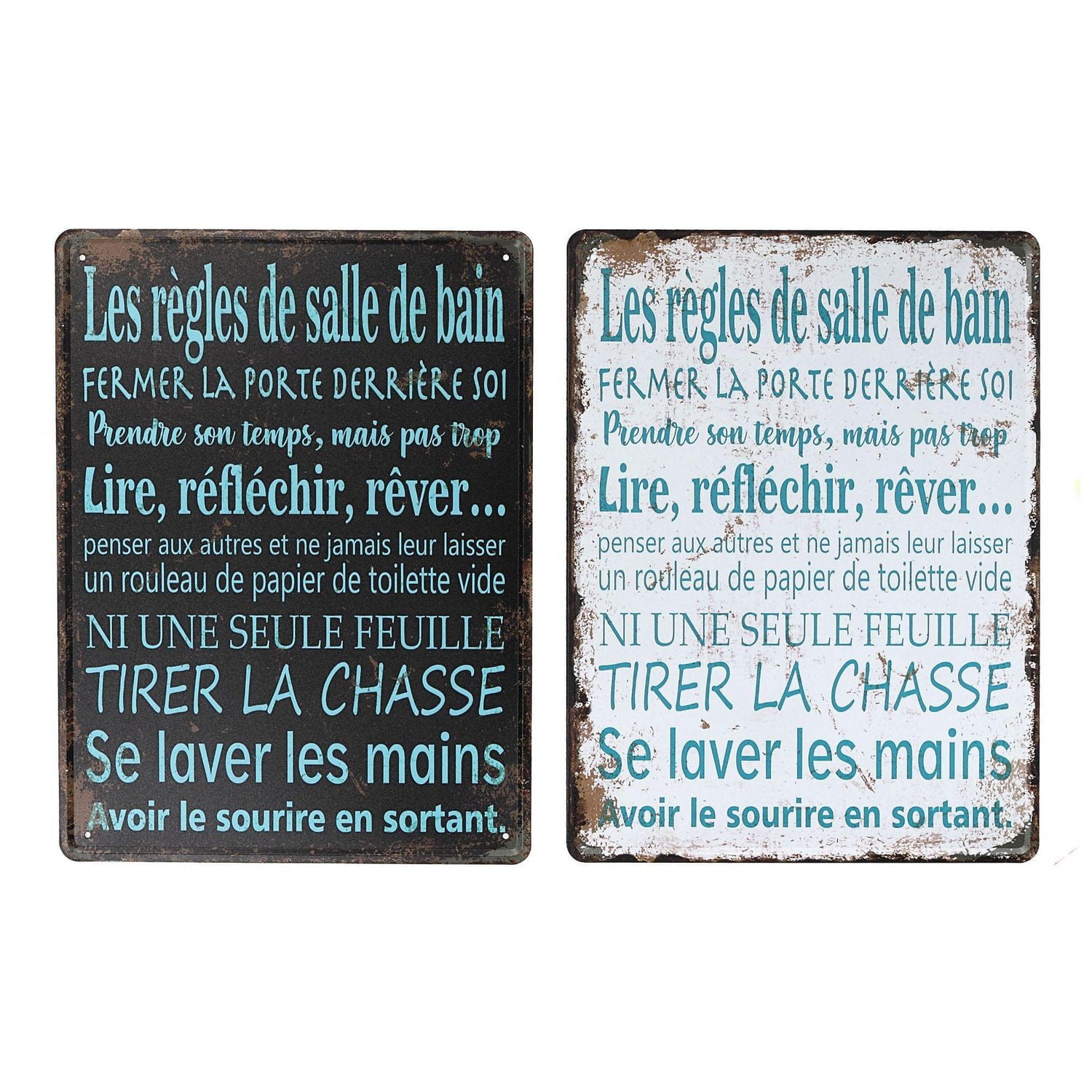 Mur Pancarte De Métal (De Regles Salle De Bain) (Asstd) - Set of 2