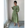thumbnail image 4 of Autumn Women'S Long Sleeve Ruffled Round Neck Layered Flowing Wedding Guest Maxi Dress Army Green M, 4 of 7