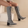 thumbnail image 3 of Rokment Knee High Combat Dress Boots for Women 2025 Fall Winter Vintage Fashion Leather Pointed Toe Chunky Block High Heel Lace up Tall Riding Boots Grey Size 8.5, 3 of 6