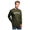 thumbnail image 2 of Daxton Retro Charlotte Arch Font Long Sleeves TShirt Soft Medium Weight, Olive Tee White Font, 2XL, 2 of 2