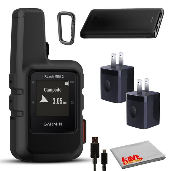 Garmin inReach Mini 2 Portable Handheld GPS for Hiking, Bundle with Accessories (Black)