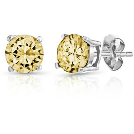 Citrine Crown Earrings - PORI Jewelers Round Citrine Gemstone Sterling Silver Stud Earrings