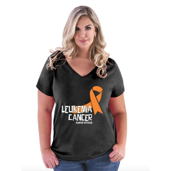 NIB - Women's Plus Size V-neck T-Shirt - Leukemia Cancer