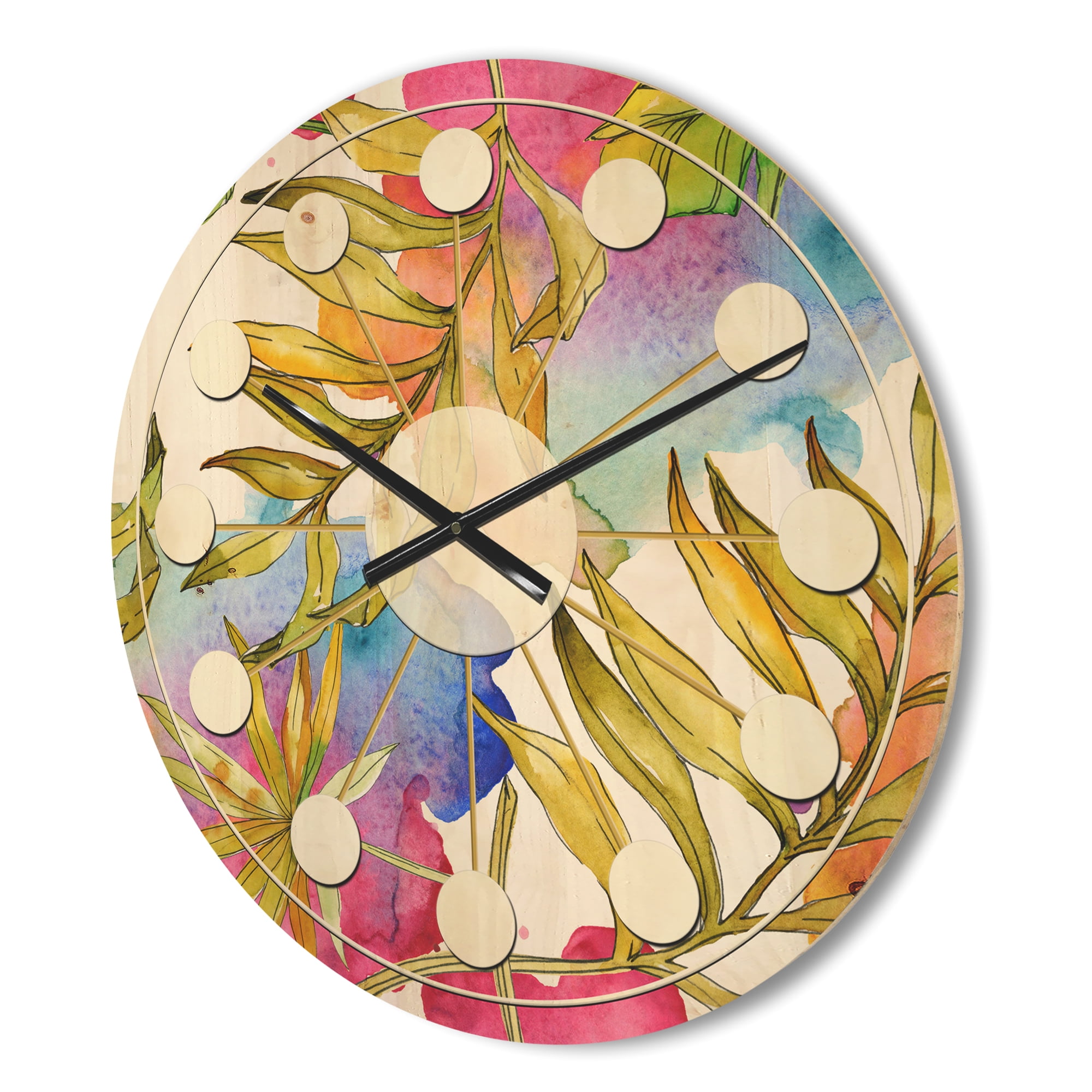 Designart 'Foliage Tropical II' Mid-Century Modern Wood Wall Clock