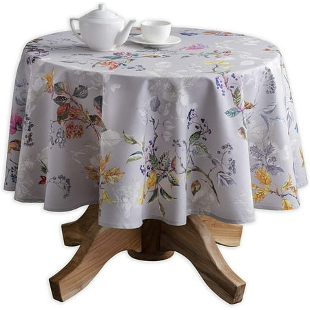 

JIUJIANG Equinoxe 100% Cotton Tablecloth for Kitchen Dining Tabletop Decoration Parties Weddings [Grey (Round 69 Inch Diameter)]