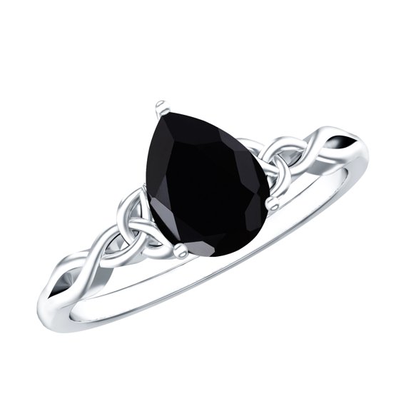 Rosec Jewels Pear Shape Black Onyx Celtic Ring for Women (1 Ct, AAA Grade) - Black Onyx Diamond Ring - with Jewelry Box, 925 Sterling Silver, US 4.00