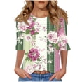 thumbnail image 2 of JTZGDY Cute Floral Tops for Women Dressy Casual Ruffled Half Sleeve Ruched Pleated Crew Neck Graphic T-Shirts Loose Fit Tshirt Tunic Blouse Purple#02 XL, 2 of 8
