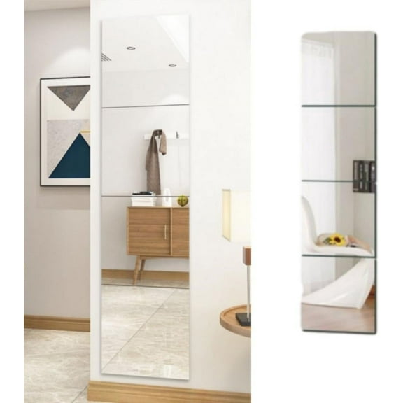 4PCS Unbreakable Full Length Wall Mirror Cheap,Over The Door Mirror, Plexiglass Makeup Mirror Long Mirrors for Bedroom Closet,Workout for Home Gym Body (Fillet)