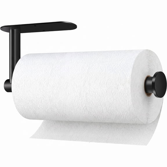 HAMANNI Self-Adhesive & Drill-Free Paper Towel Holder – Stainless Steel Black Wall-Mount for Kitchen, Bathroom, Sink, Pantry, Fridge – Space-Saving Design