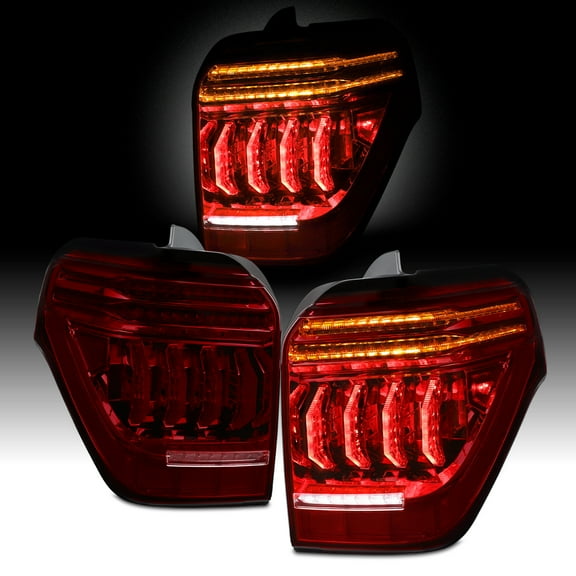 AKKON - Fits 2010-2022 Toyota 4Runner LED Tube DRL w/ Sequential Turn Signal Dark Red Tail Lights Pair Driver Passenger
