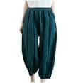 thumbnail image 2 of Wycnly on Sale Pants for Women Womens Harem Pants Fashion Pleated Elastic Waist Loose Wide Leg Long Pants Vintage Cotton Linen Patchwork Trousers with Pocket, 2 of 7