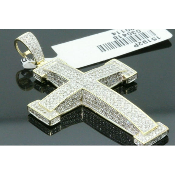 10K YELLOW GOLD 2.25 CARAT 2 INCH REAL DIAMOND MEN CROSS PENDANT CHARM CROSS